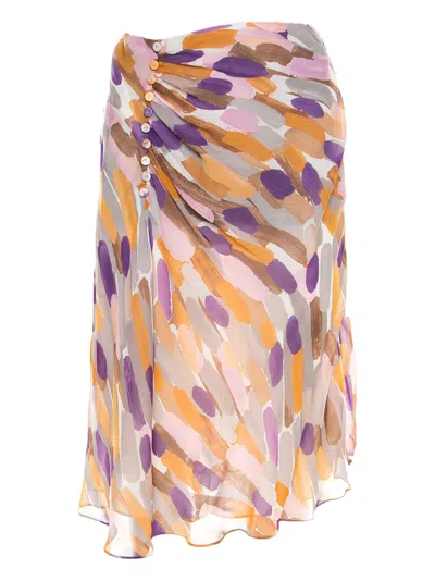 Pre-owned Escada Brushstroke-pattern Midi Skirt In Multi