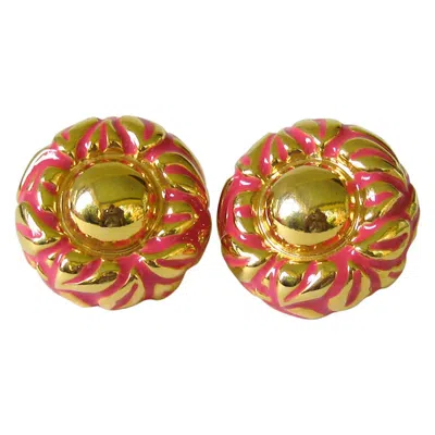 Pre-owned Escada Button Disc Earrings Pink Gold 1980s