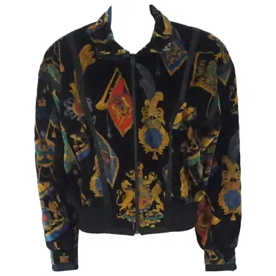 Pre-owned Escada By Margaretha Ley 1980's Multi Printed Velvet Jacket - Size 38 In Black