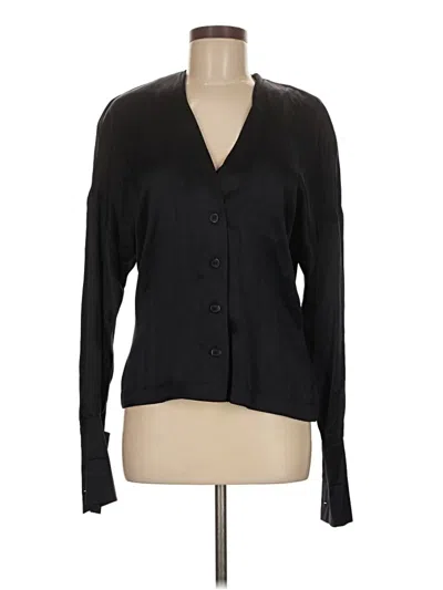 Pre-owned Escada By Margaretha Ley Long Sleeve Silk Top Black Plunge Neckline Tops