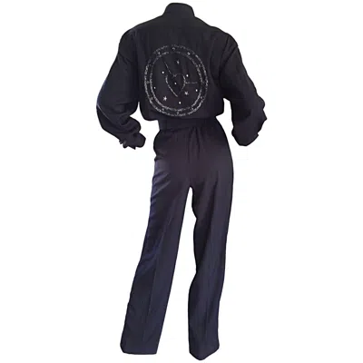 Pre-owned Escada By Margaretha Ley Navy Blue Rhinestone ' Heart Clock ' Vintage Jumpsuit