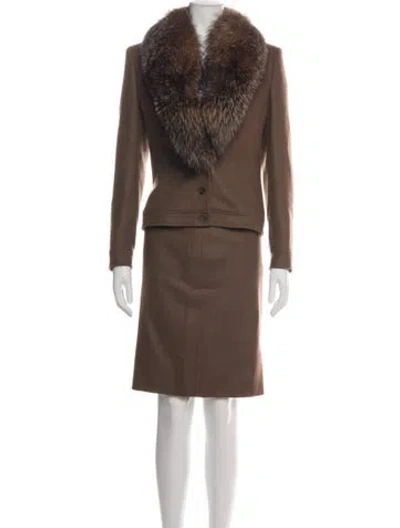 Pre-owned Escada Camel Hair Tweed Pattern Skirt Set In Brown