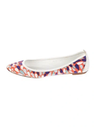 Pre-owned Escada Canvas Printed Ballet Flats In White