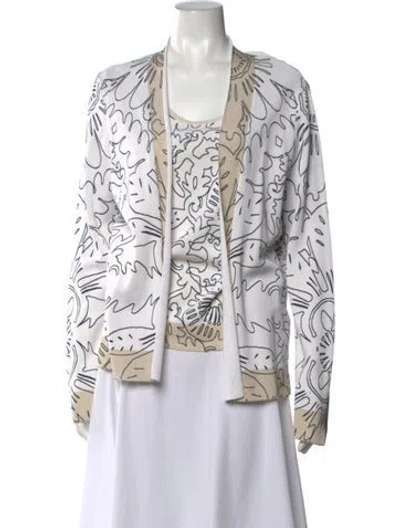 Pre-owned Escada Cardigan W/ Top Printed Sweater In White