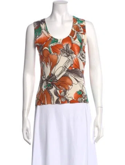 Pre-owned Escada Cashmere Floral Print Sweater In Orange