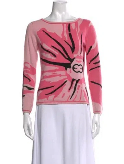 Pre-owned Escada Cashmere Floral Print Sweater In Pink