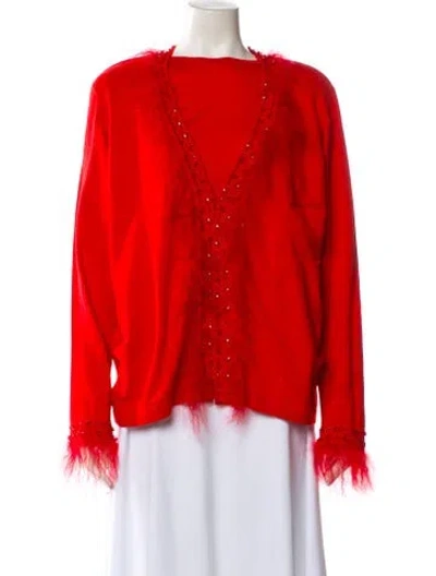 Pre-owned Escada Cashmere Fur Trim Set In Red