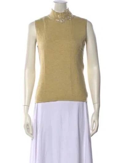 Pre-owned Escada Cashmere Mock Neck Sweater In Yellow