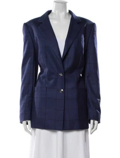 Pre-owned Escada Cashmere Plaid Print Blazer In Blue