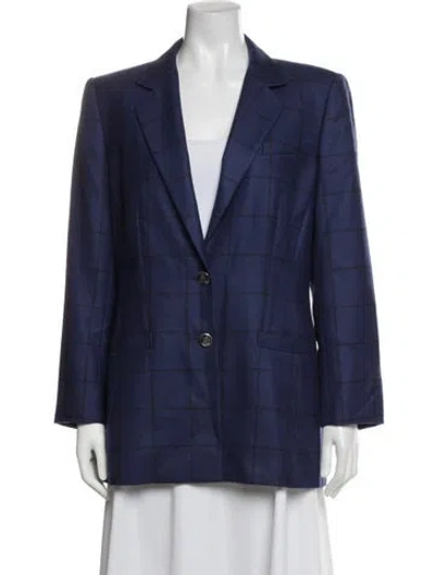 Pre-owned Escada Cashmere Plaid Print Blazer In Blue
