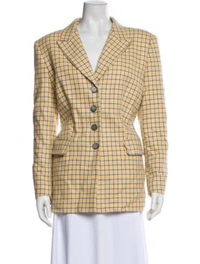 Pre-owned Escada Cashmere Plaid Print Blazer In Yellow