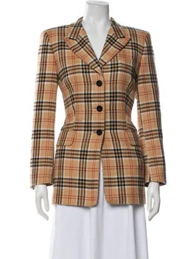 Pre-owned Escada Cashmere Plaid Print Coat In Neutrals