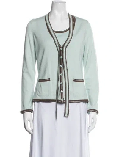 Pre-owned Escada Cashmere Scalloped Accent Set In Green