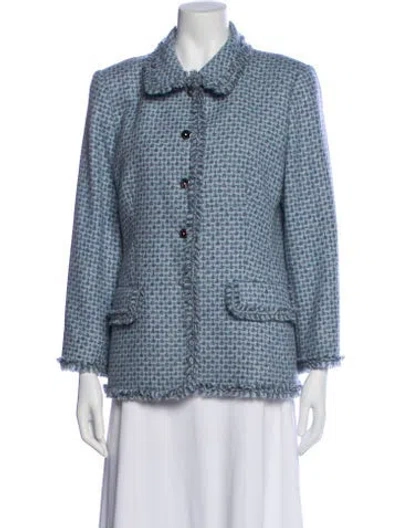 Pre-owned Escada Cashmere Tweed Pattern Blazer In Blue