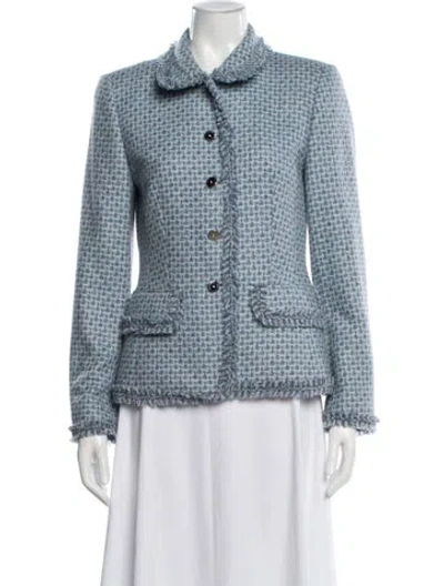 Pre-owned Escada Cashmere Tweed Pattern Evening Jacket In Blue