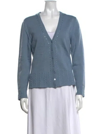 Pre-owned Escada Cashmere V-neck Sweater In Blue