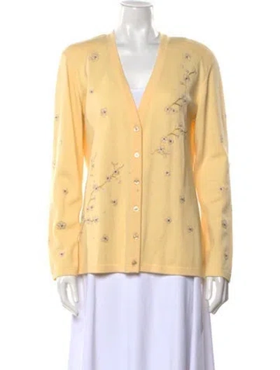 Pre-owned Escada Cashmere V-neck Sweater In Yellow