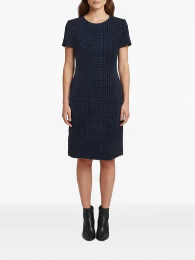 Pre-owned Escada Checkered Tweed Dress In Blue