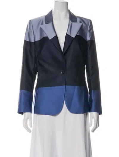 Pre-owned Escada Colorblock Pattern Blazer In Blue