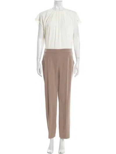 Pre-owned Escada Colorblock Pattern Crew Neck Jumpsuit In Brown