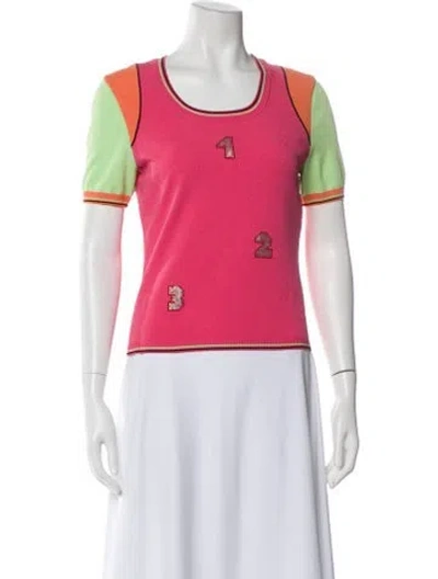 Pre-owned Escada Colorblock Pattern Crew Neck Top In Pink