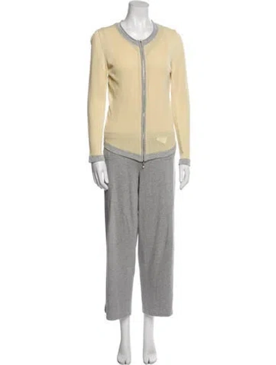 Pre-owned Escada Colorblock Pattern Crystal Embellishments Set In Gray