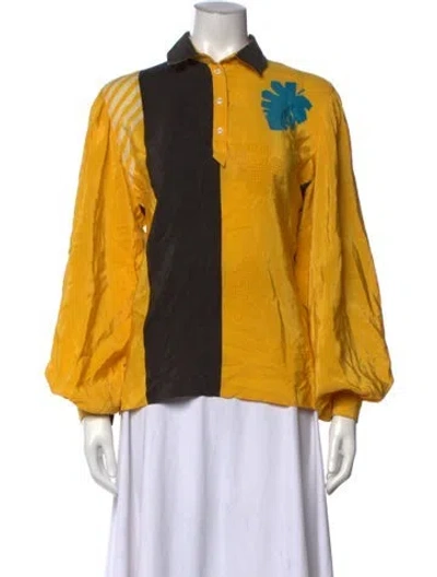 Pre-owned Escada Colorblock Pattern Long Sleeve Top In Yellow