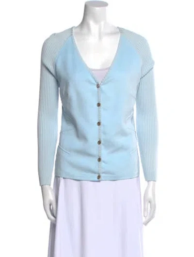 Pre-owned Escada Colorblock Pattern V-neck Sweater In Blue