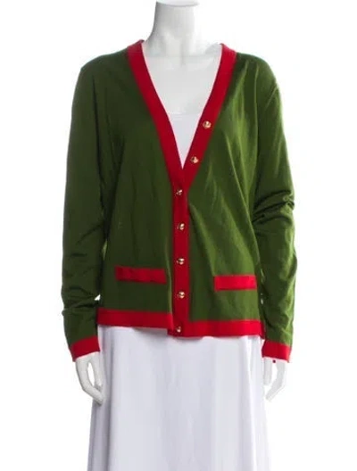 Pre-owned Escada Colorblock Pattern V-neck Sweater In Green