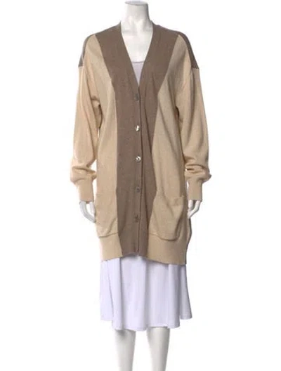Pre-owned Escada Colorblock Pattern V-neck Sweater In Neutrals