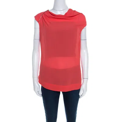 Escada Coral Orange Silk Embellished Cowl Neck Sleeveless Neslisah Top In Red