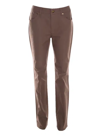 Pre-owned Escada Cotton Blend Straight-leg Trousers In Brown
