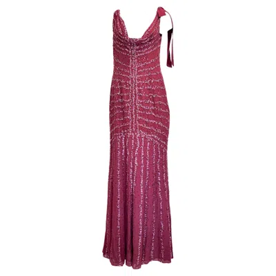 Pre-owned Escada Couture Berry Sequin Cowl Neck Evening Dress In Brown