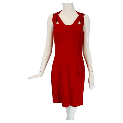 Pre-owned Escada Couture Fire Engine Red Silk Open Strap Neckline Cocktail Dress 36