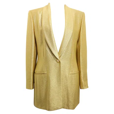 Pre-owned Escada Couture Gold Toned Metallic Shinny Shawl Blazer