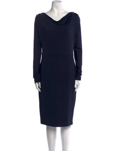 Pre-owned Escada Cowl Neck Knee-length Dress In Blue