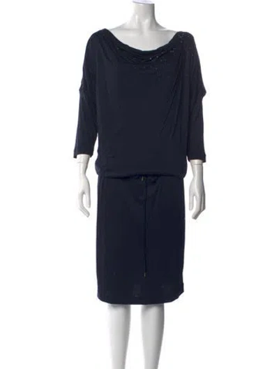 Pre-owned Escada Cowl Neck Knee-length Dress In Blue