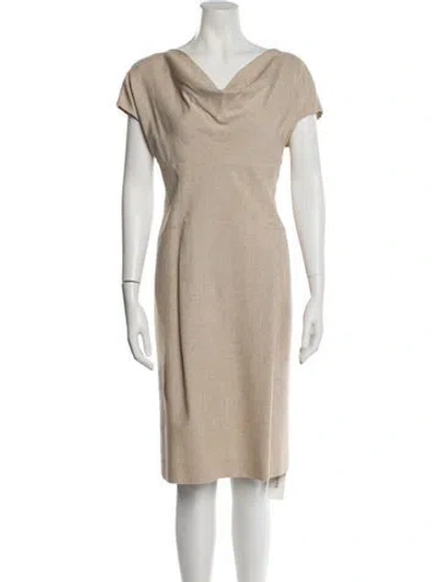 Pre-owned Escada Cowl Neck Knee-length Dress In Neutral