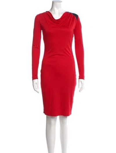 Pre-owned Escada Cowl Neck Knee-length Dress In Red