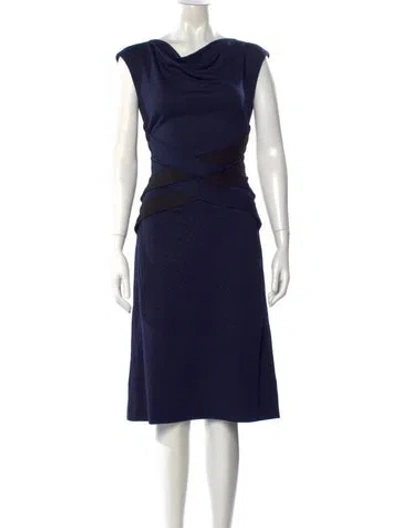 Pre-owned Escada Cowl Neck Midi Length Dress In Blue