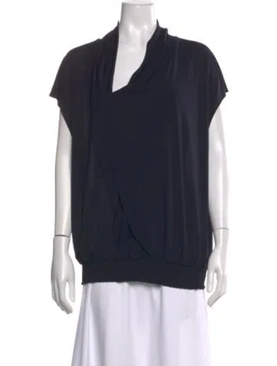Pre-owned Escada Cowl Neck Short Sleeve Blouse In Blue