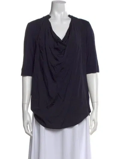 Pre-owned Escada Cowl Neck Three-quarter Sleeve Blouse In Blue