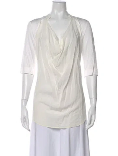 Pre-owned Escada Cowl Neck Three-quarter Sleeve Blouse In Neutral
