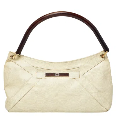 Pre-owned Escada Cream Lizard Embossed Leather Baguette Shoulder Bag
