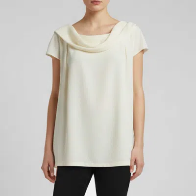Pre-owned Escada Cream Silk Cowl Neck Top Xl In White