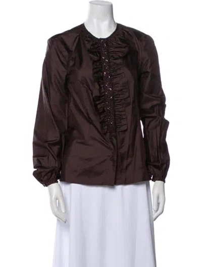 Pre-owned Escada Crew Neck Long Sleeve Blouse In Brown