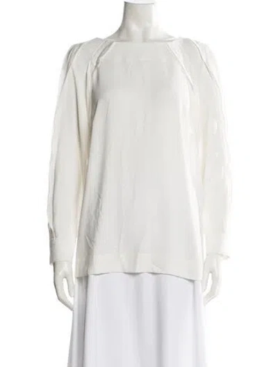 Pre-owned Escada Crew Neck Long Sleeve Blouse In White