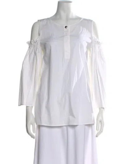 Pre-owned Escada Crew Neck Long Sleeve Blouse In White