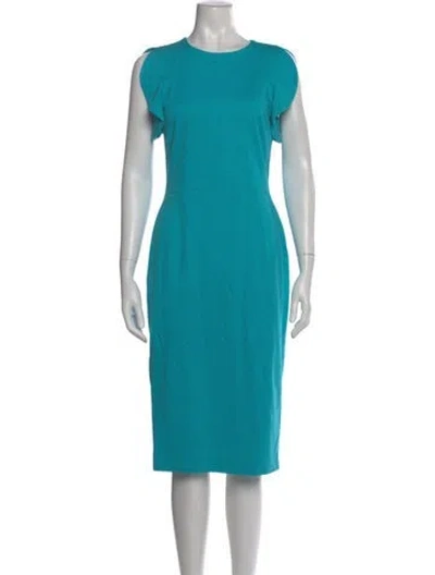 Pre-owned Escada Crew Neck Midi Length Dress In Blue