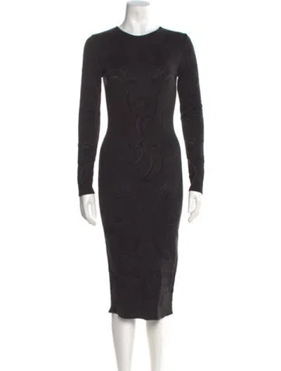 Pre-owned Escada Crew Neck Midi Length Dress In Gray